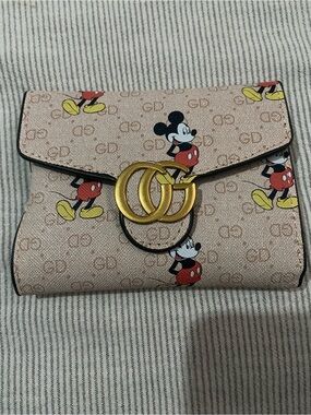 Beige Mickey Print Small Wallet